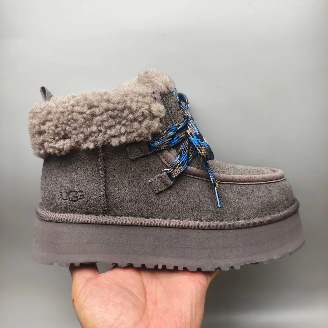 UGG Gray Blue Platform Sole Shearling Cuff Snow Boots 2