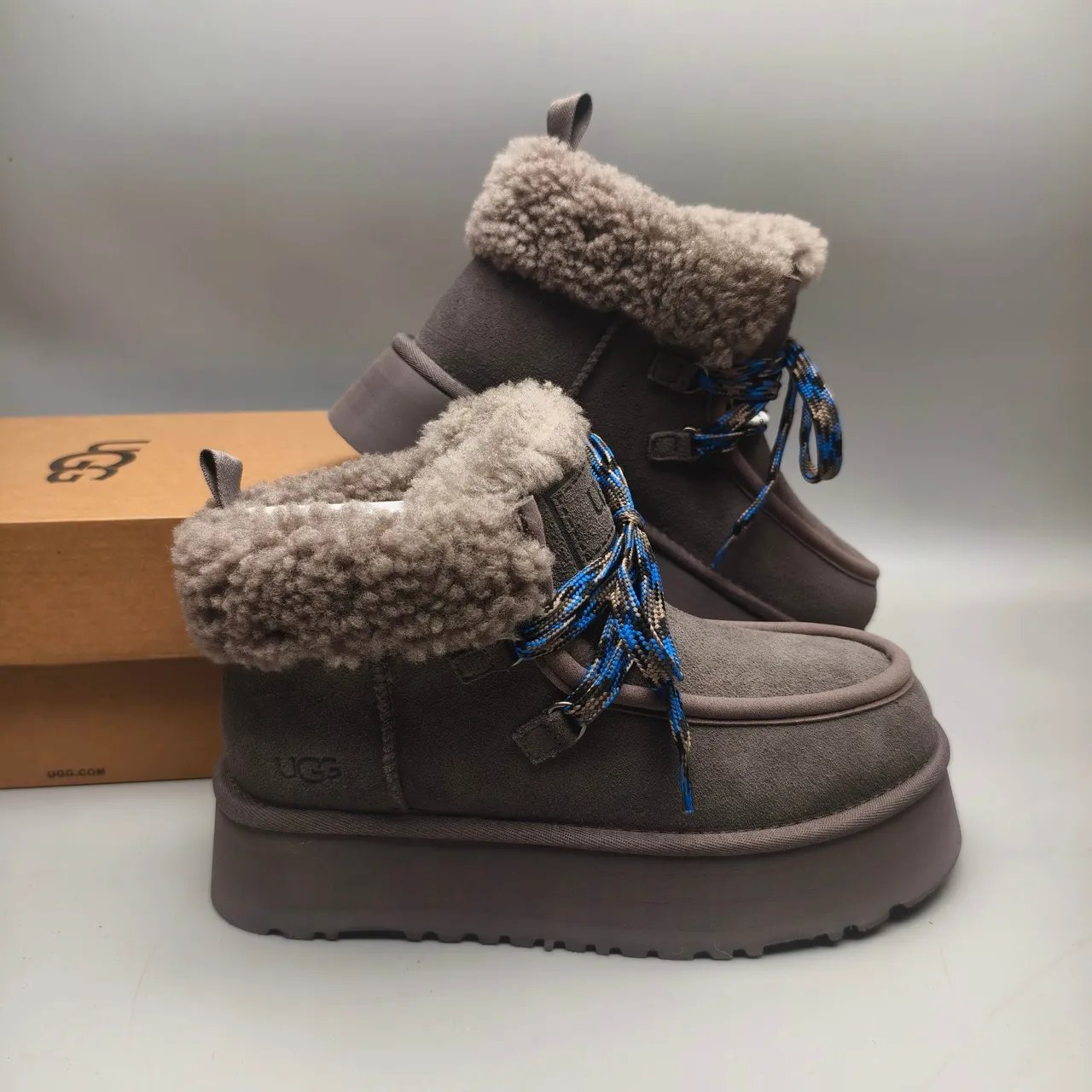 UGG Gray Blue Platform Sole Shearling Cuff Snow Boots 5