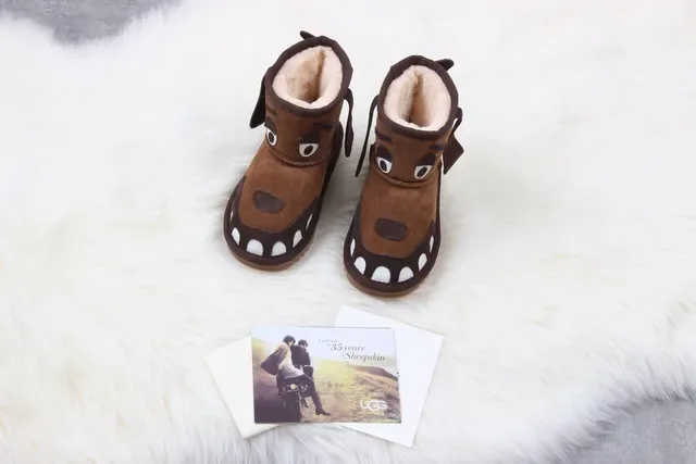 UGG Kids Dog-Face Shearling-Lined Brown Snow Boots 6