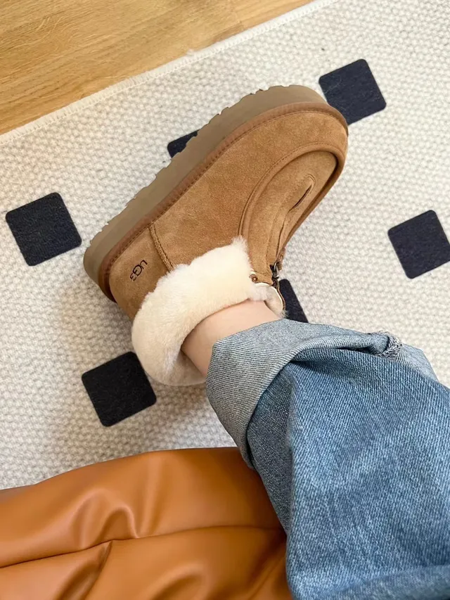 UGG Slip-On Platform Suede Shearling-Lined Snow Boots 2