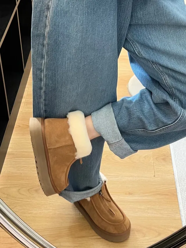 UGG Slip-On Platform Suede Shearling-Lined Snow Boots 4