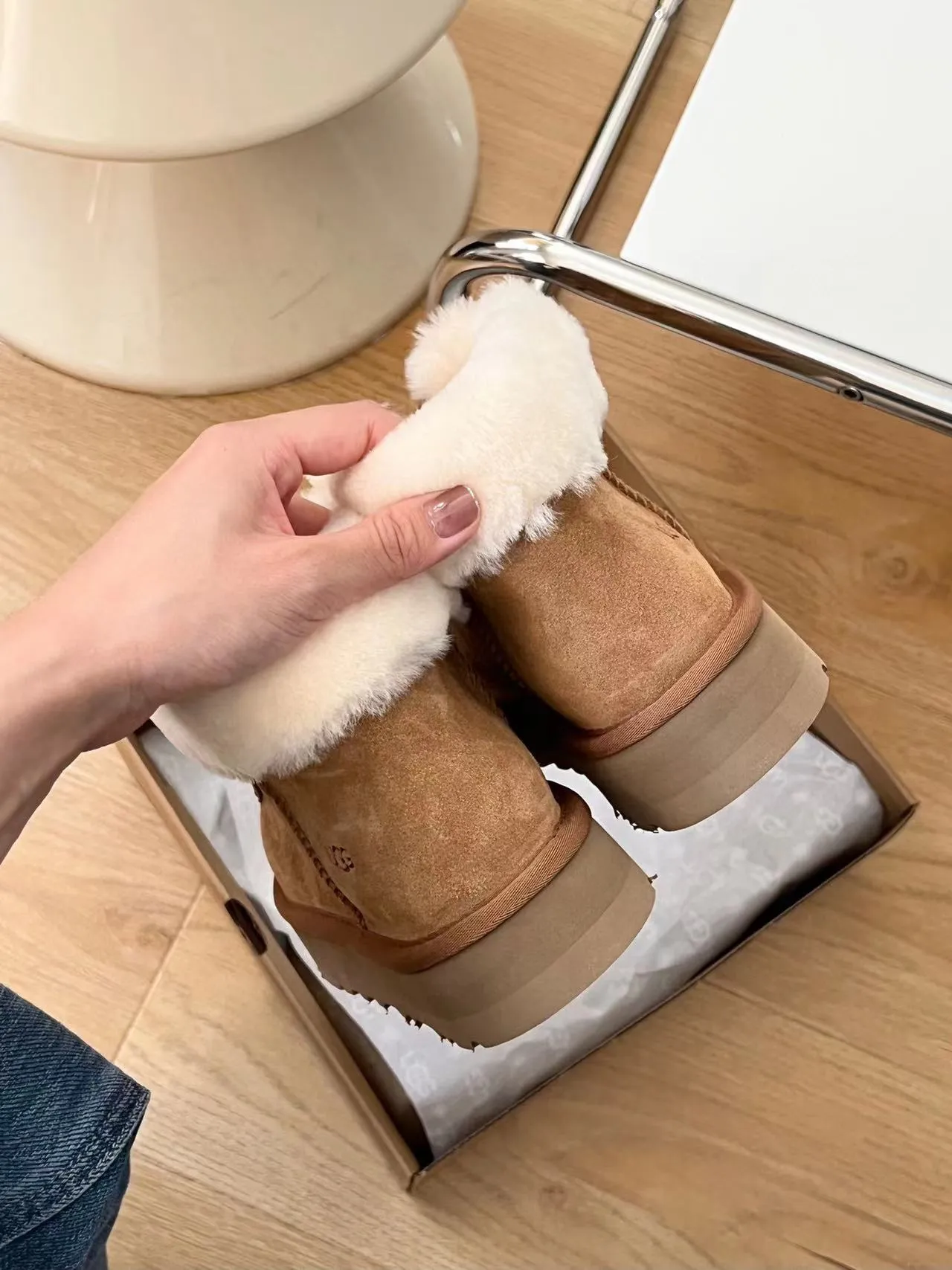 UGG Slip-On Platform Suede Shearling-Lined Snow Boots 8