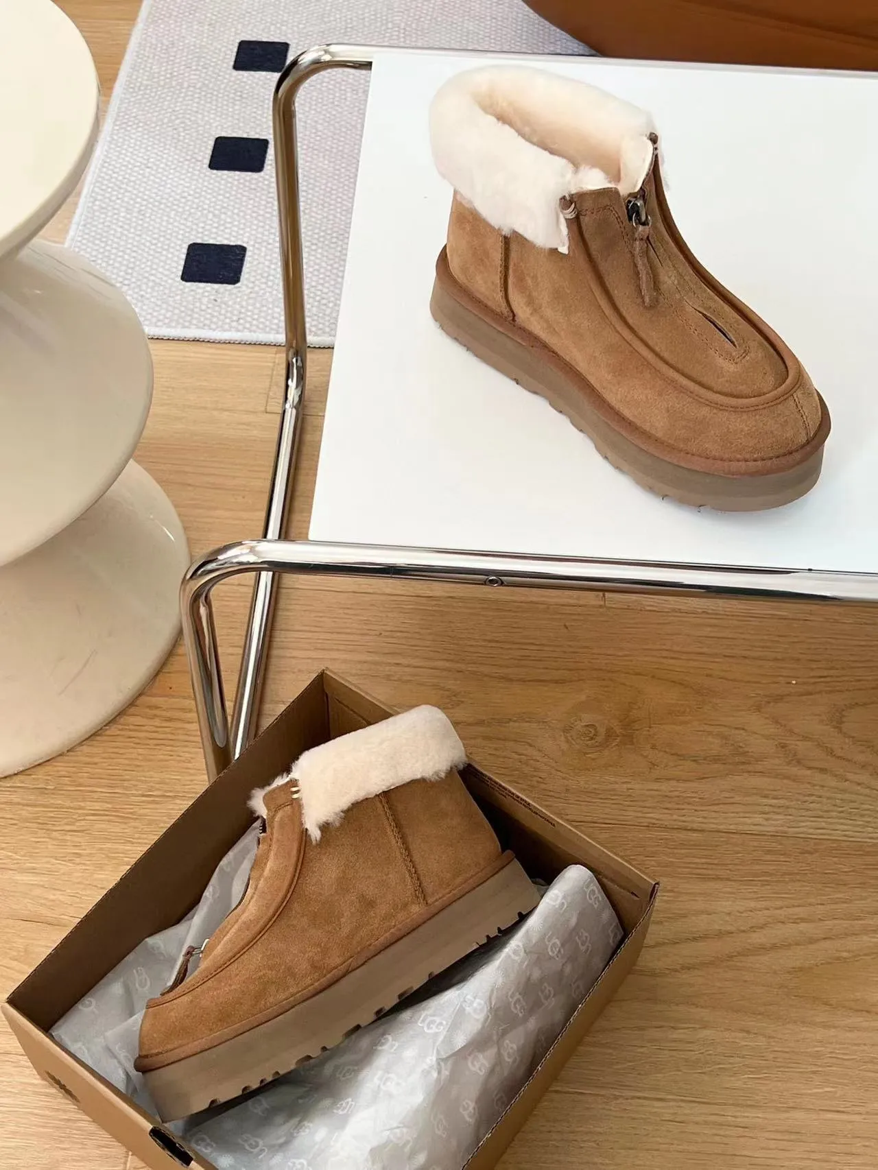 UGG Slip-On Platform Suede Shearling-Lined Snow Boots 9