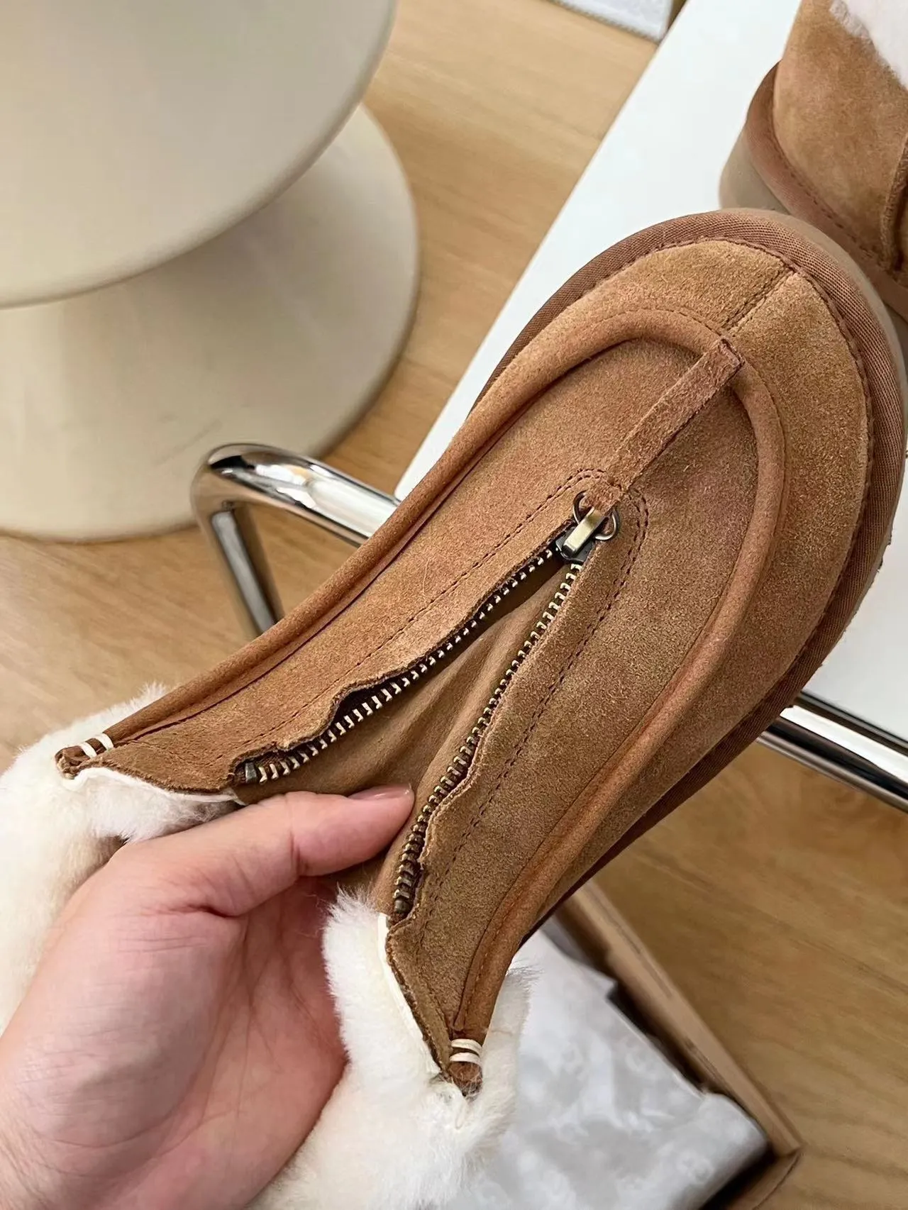 UGG Slip-On Platform Suede Shearling-Lined Snow Boots 10