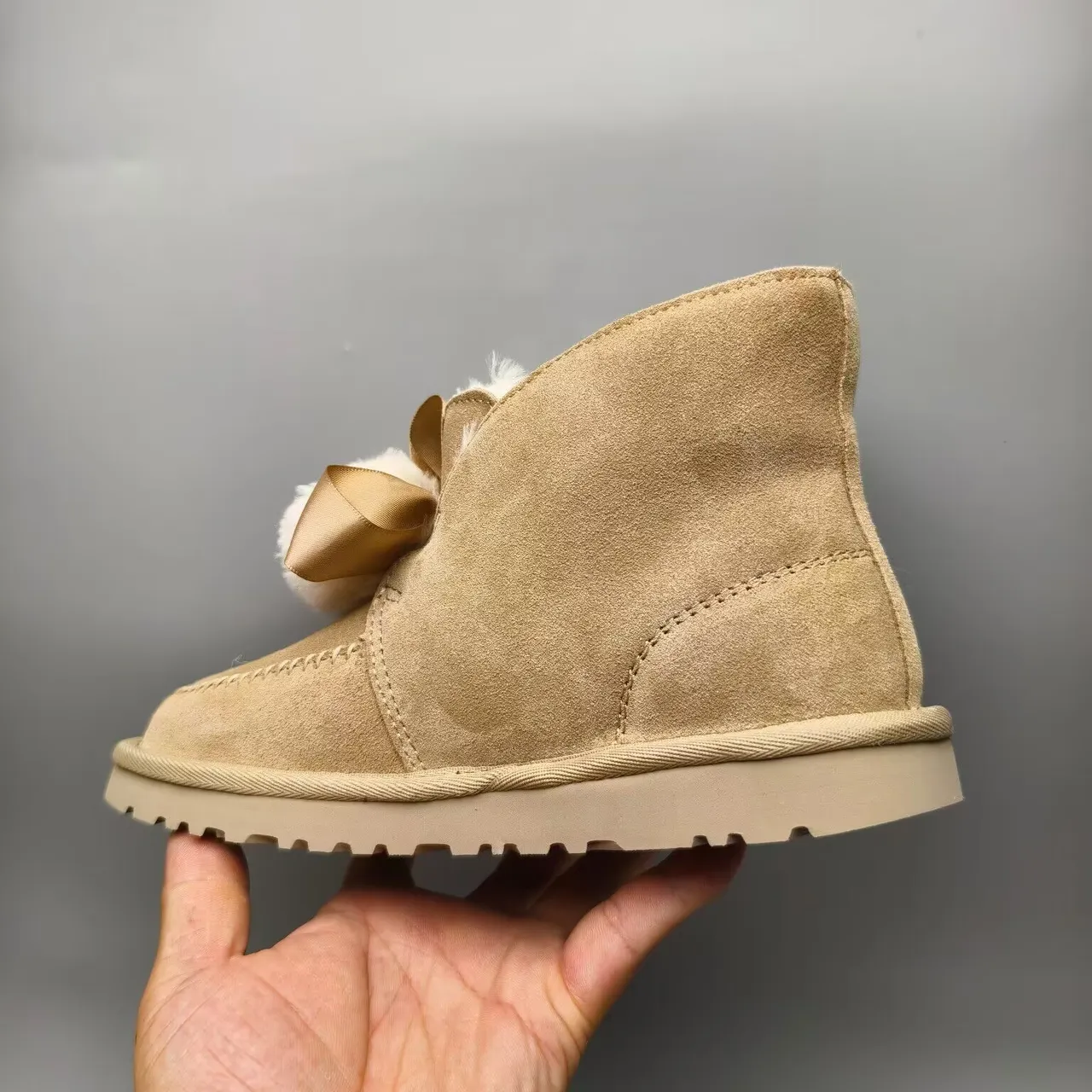 UGG Tasman Beige Suede Shearling-Lined Pom-Pom Snow Boots 2