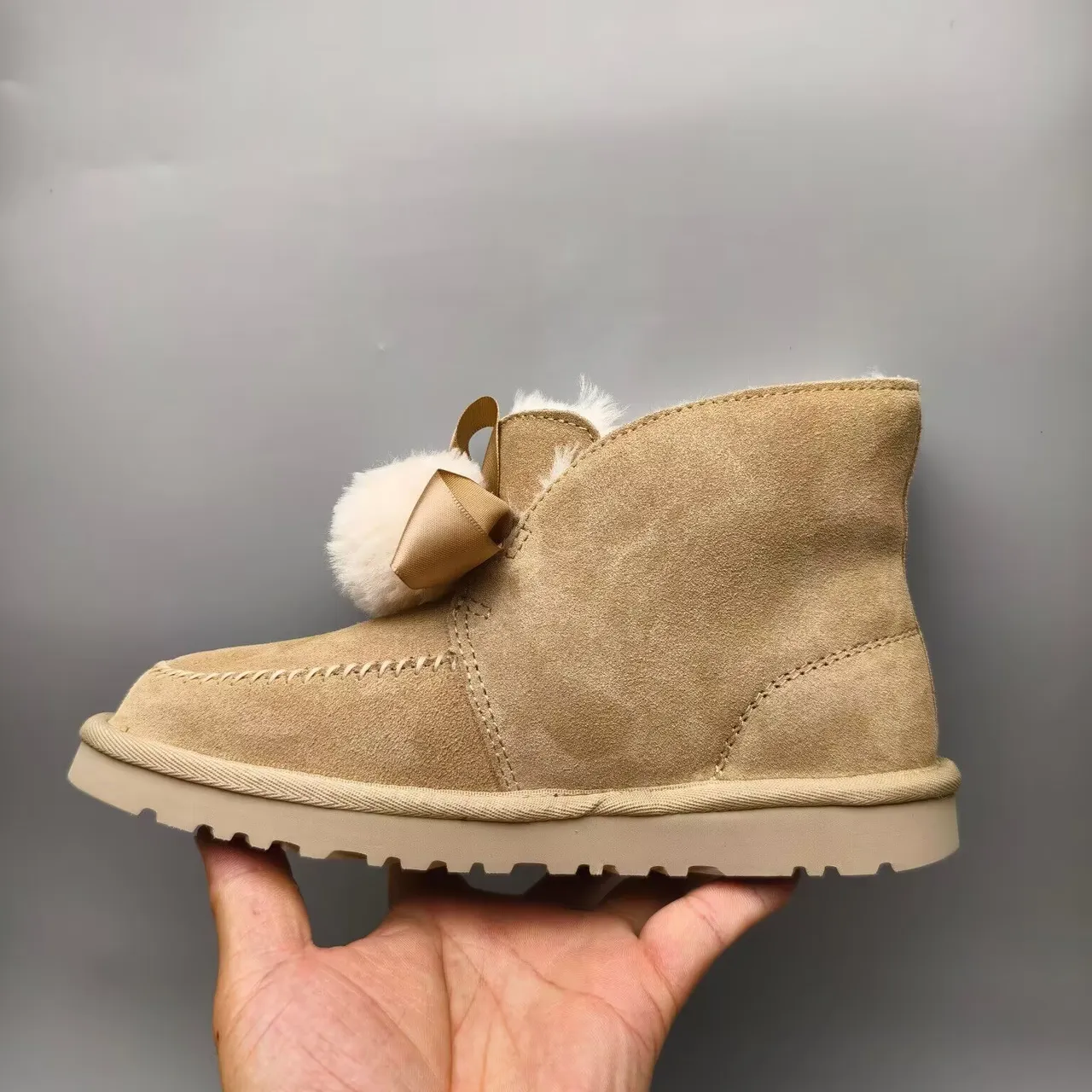 UGG Tasman Beige Suede Shearling-Lined Pom-Pom Snow Boots 5