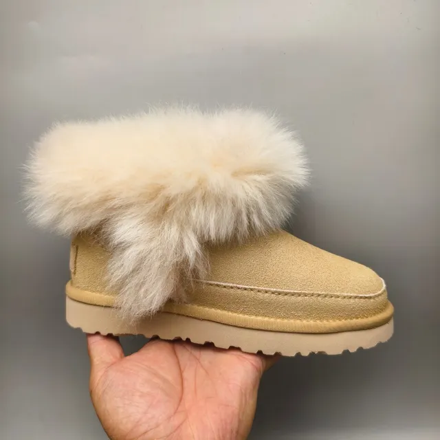 UGG Tasman Beige Suede Upper Plush Fur Cuff Snow Boots 2