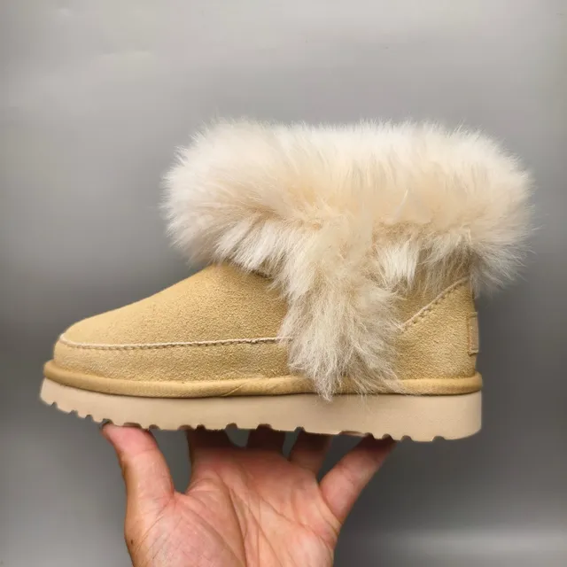 UGG Tasman Beige Suede Upper Plush Fur Cuff Snow Boots 7