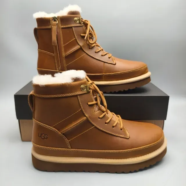 UGG Tasman Marron Beige Fourrées en Peau de Mouton Lacées Bottes de Neige 5
