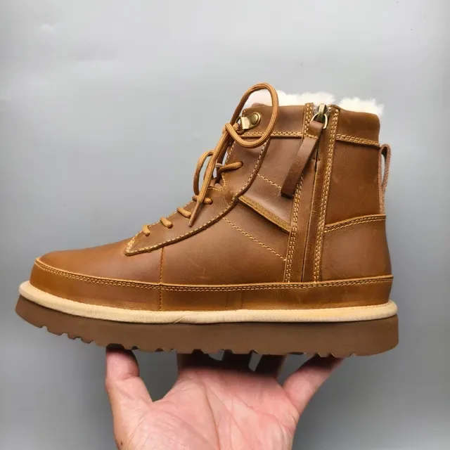 UGG Tasman Marron Beige Fourrées en Peau de Mouton Lacées Bottes de Neige 7