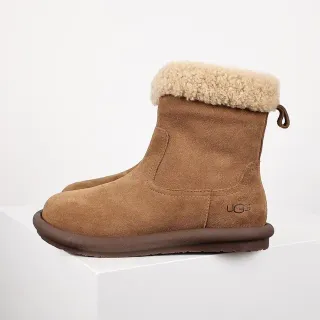UGG Tasman Brown Beige Suede Upper Shearling Cuff Ankle Boots