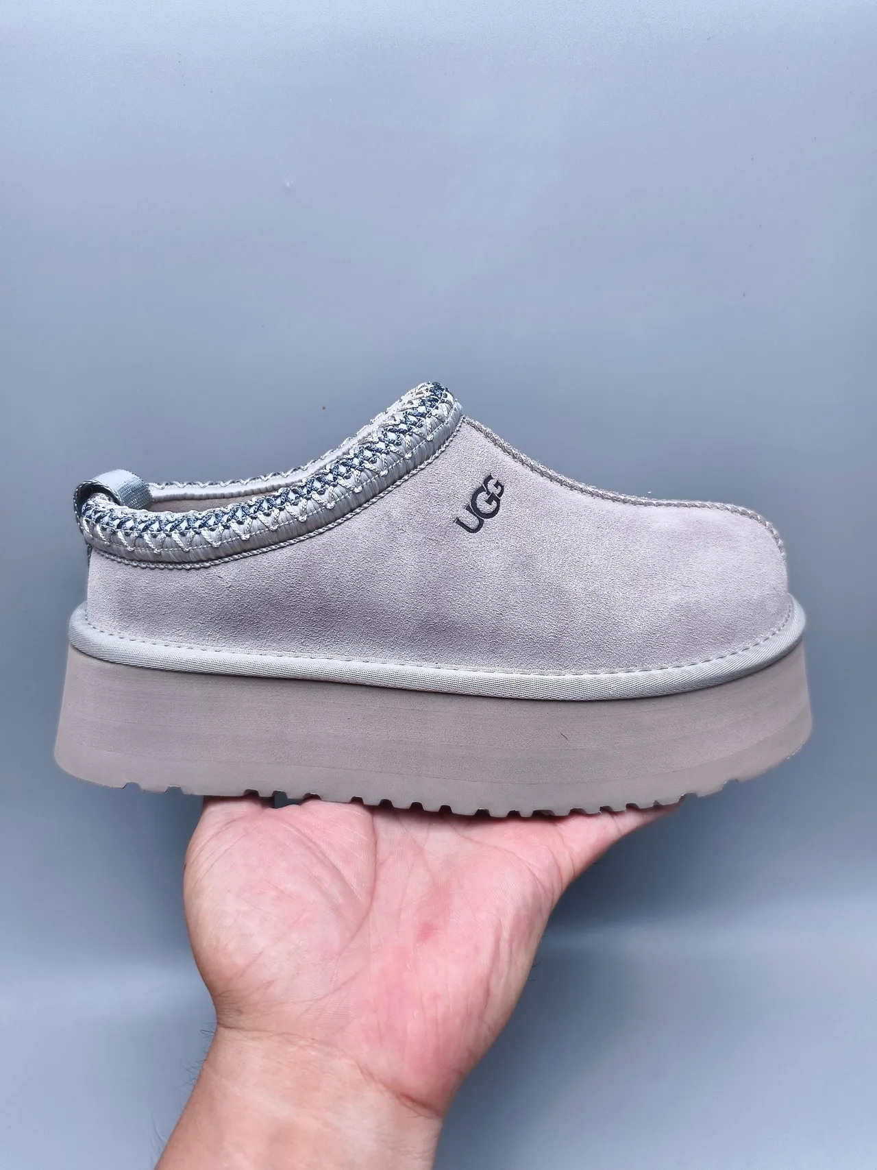 UGG Tasman gris beige, semelle plateforme, décoration de bordure de col tressé, chaussures casual 2
