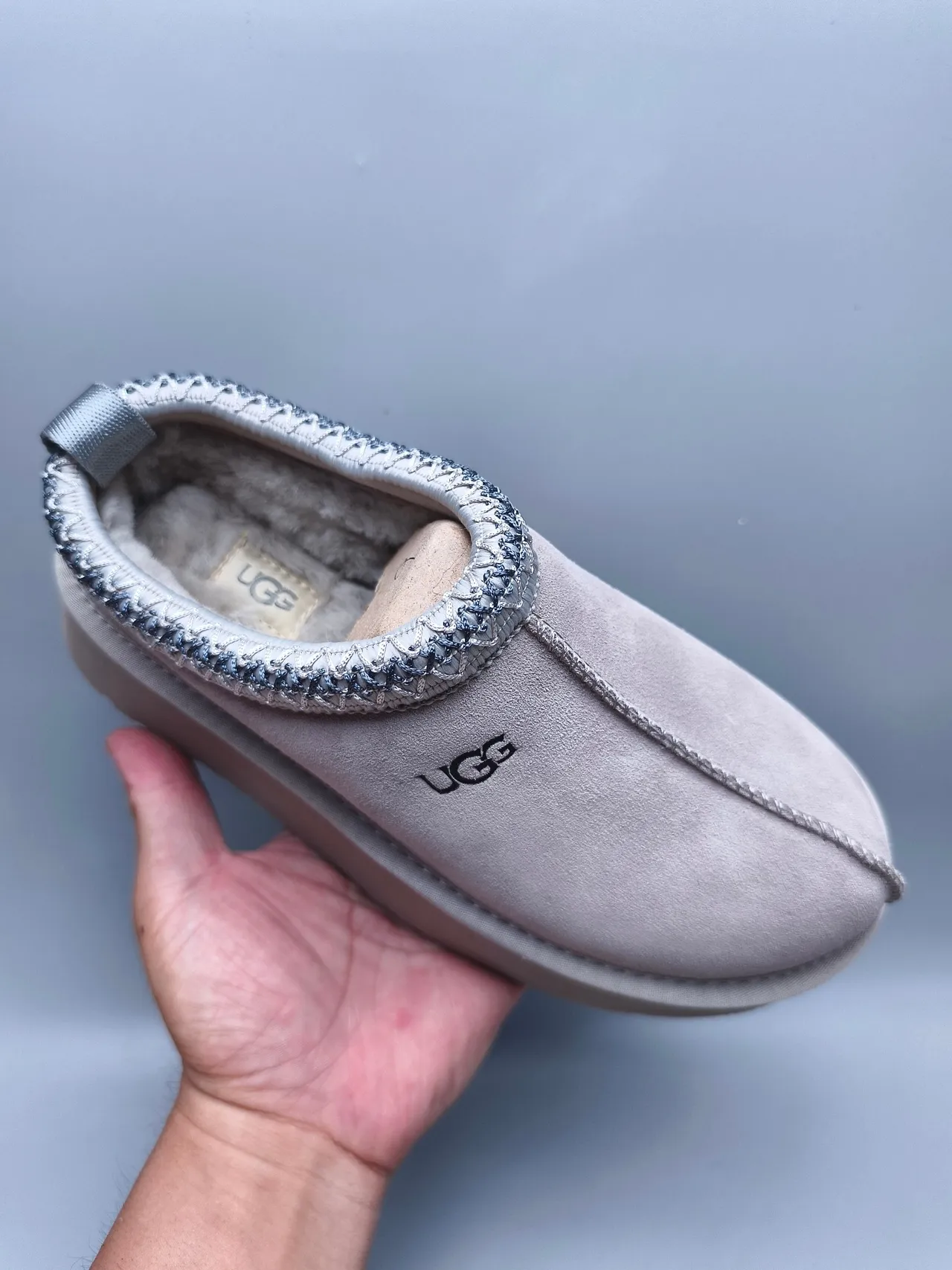 UGG Tasman gris beige, semelle plateforme, décoration de bordure de col tressé, chaussures casual 3