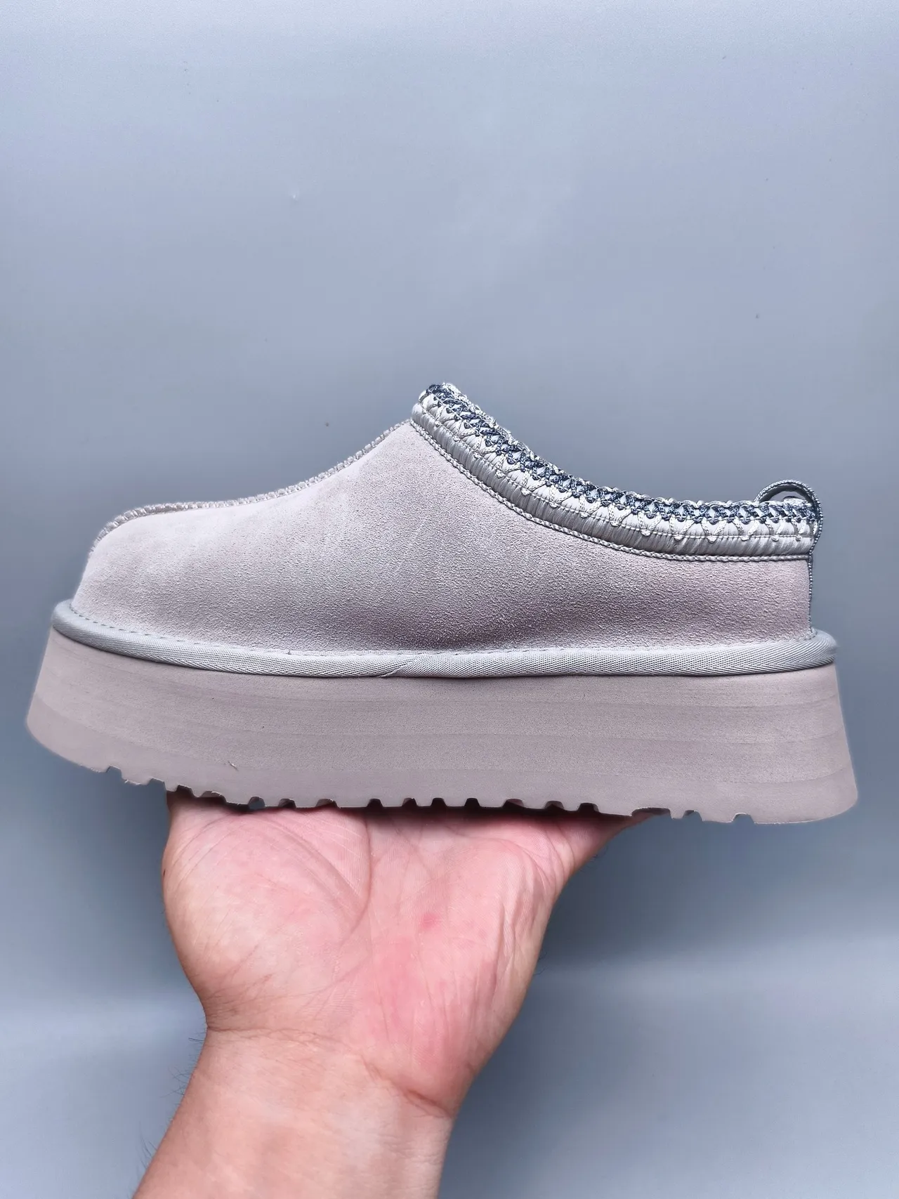 UGG Tasman gris beige, semelle plateforme, décoration de bordure de col tressé, chaussures casual 7