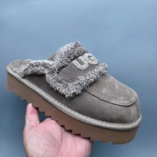 UGG Tasman رمادي بني كعب منصة مبطن بصوف حذية كاجوال