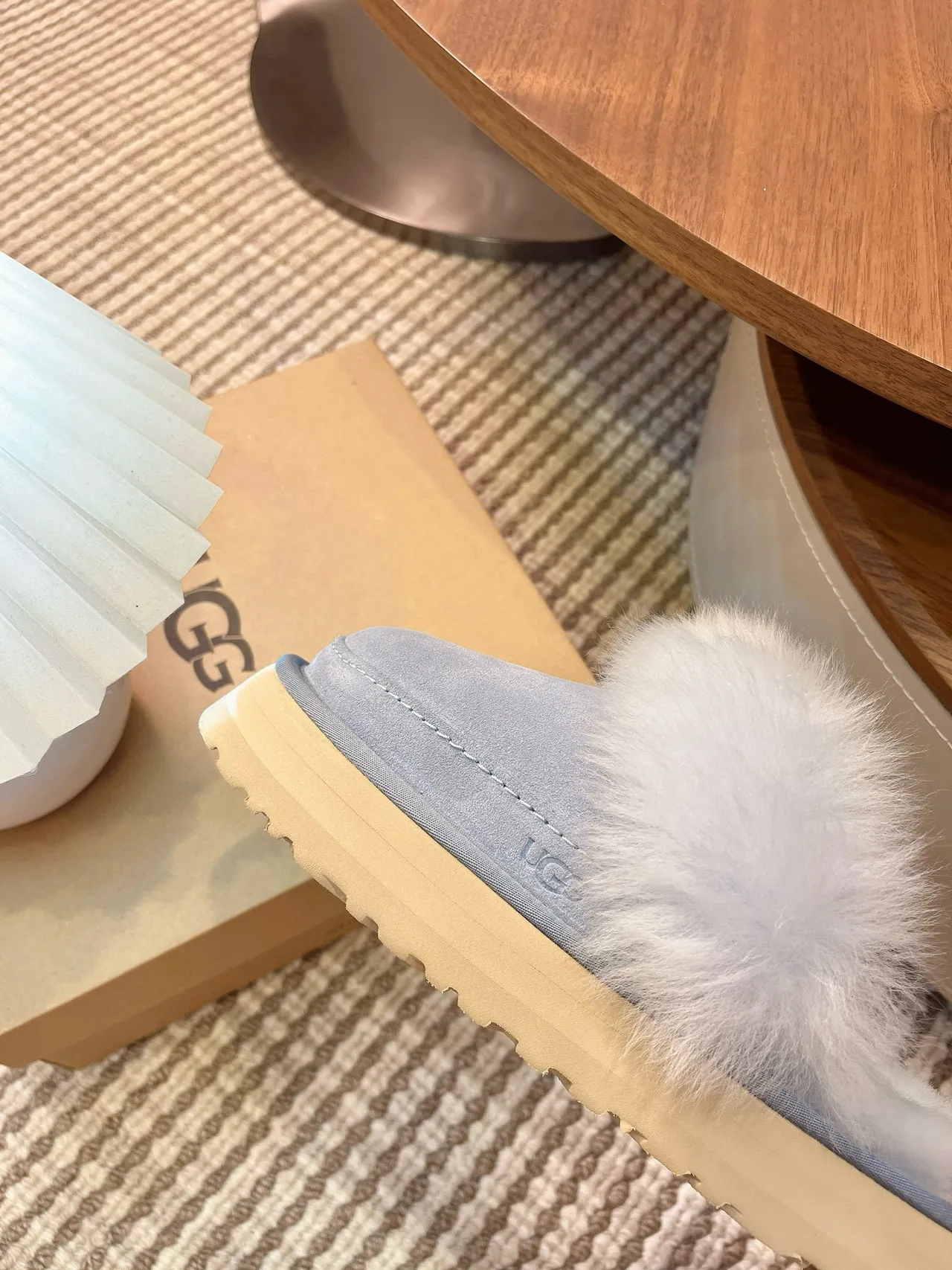 UGG Tasman Light Blue Fur-Trimmed Platform Slippers 4