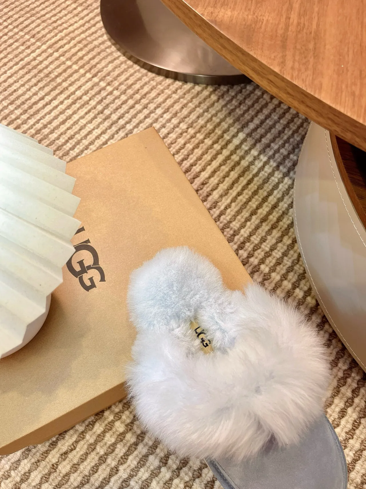 UGG Tasman Light Blue Fur-Trimmed Platform Slippers 6