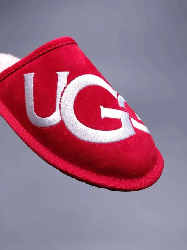 UGG Tasman Red Embroidered Logo Slipper 11