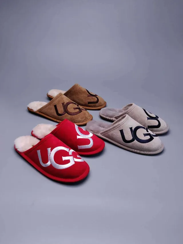 UGG Tasman Tan Suede Shearling-Lined Embroidered Logo Slippers 2