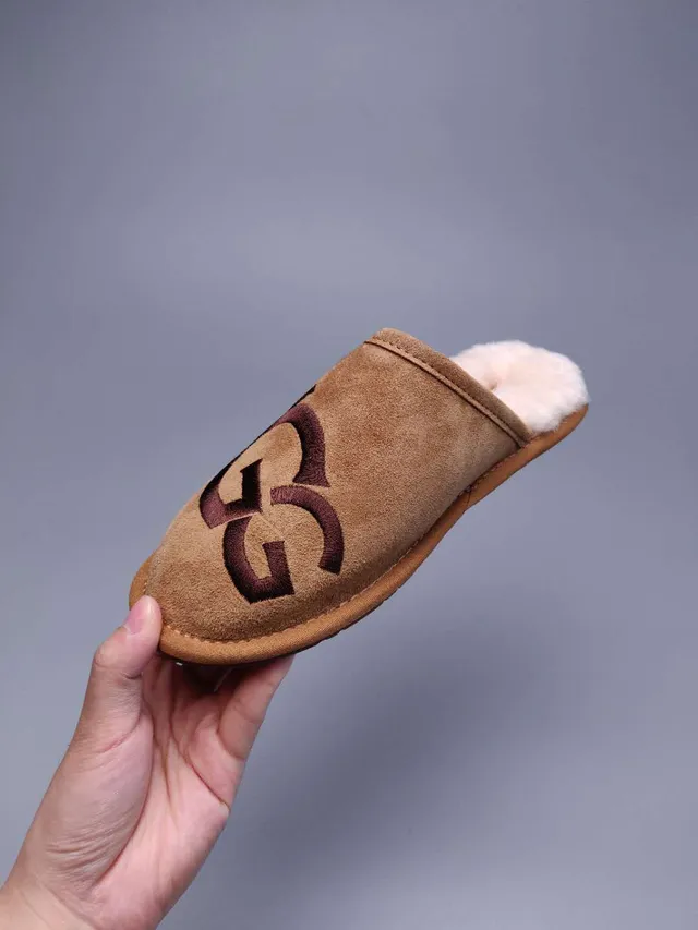 UGG Tasman Tan Suede Shearling-Lined Embroidered Logo Slippers 3