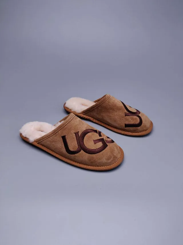 UGG Tasman Tan Suede Shearling-Lined Embroidered Logo Slippers 4