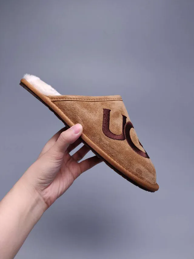 UGG Tasman Tan Suede Shearling-Lined Embroidered Logo Slippers 5