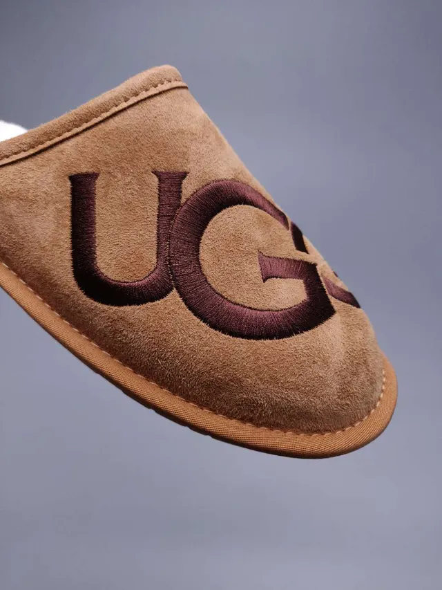 UGG Tasman Tan Suede Shearling-Lined Embroidered Logo Slippers 8