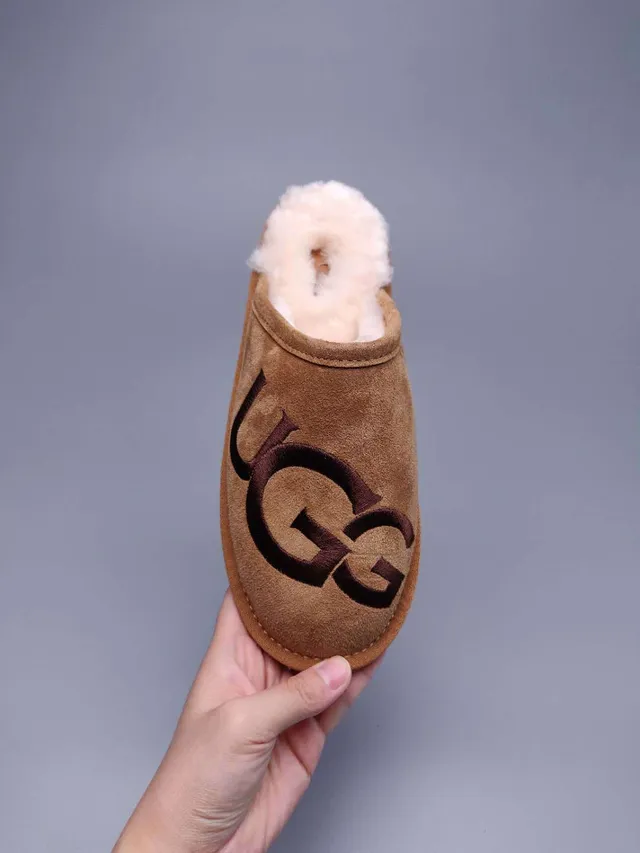 UGG Tasman Tan Suede Shearling-Lined Embroidered Logo Slippers 11