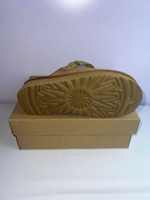 UGG Tasman Tan Suede Shearling-Lined Platform Slippers 2