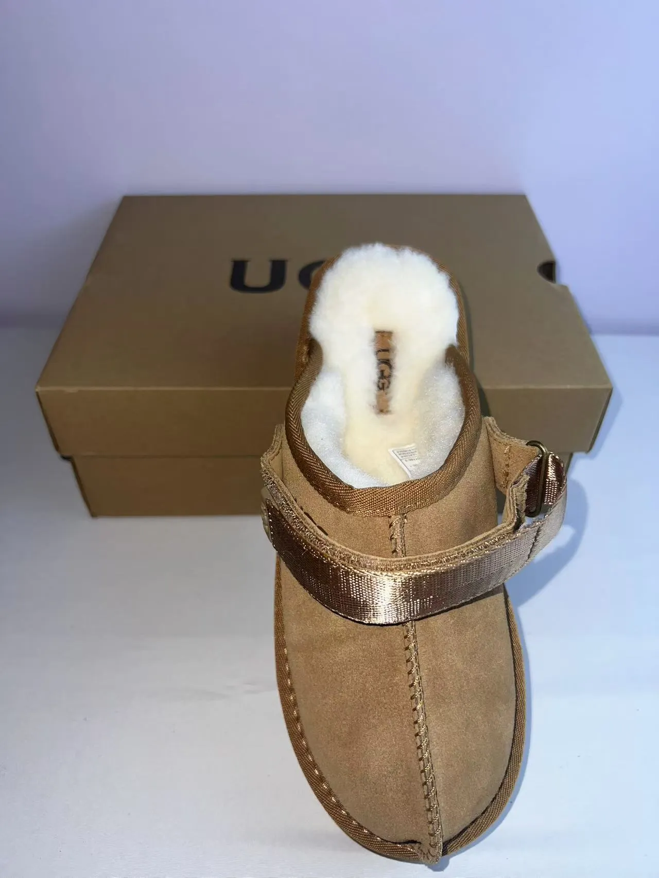 UGG Tasman Tan Suede Shearling-Lined Platform Slippers 3
