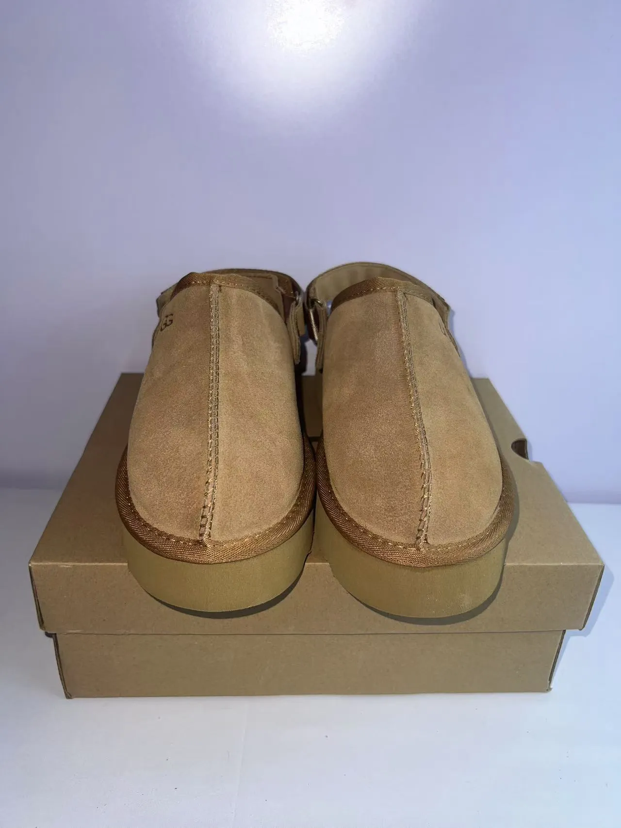 UGG Tasman Tan Suede Shearling-Lined Platform Slippers 6