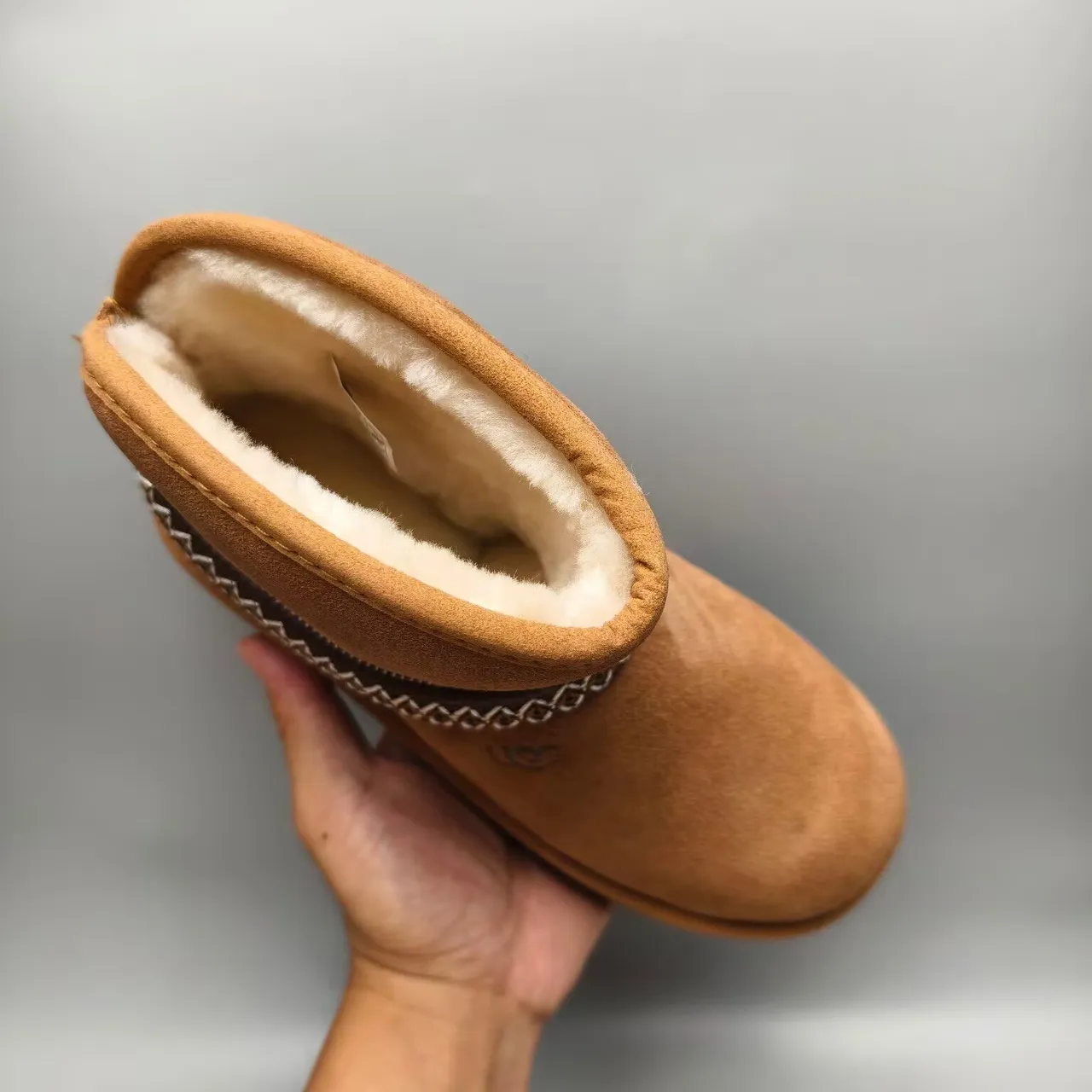 UGG Tasman Tan Suede Woven Band Snow Boot 2