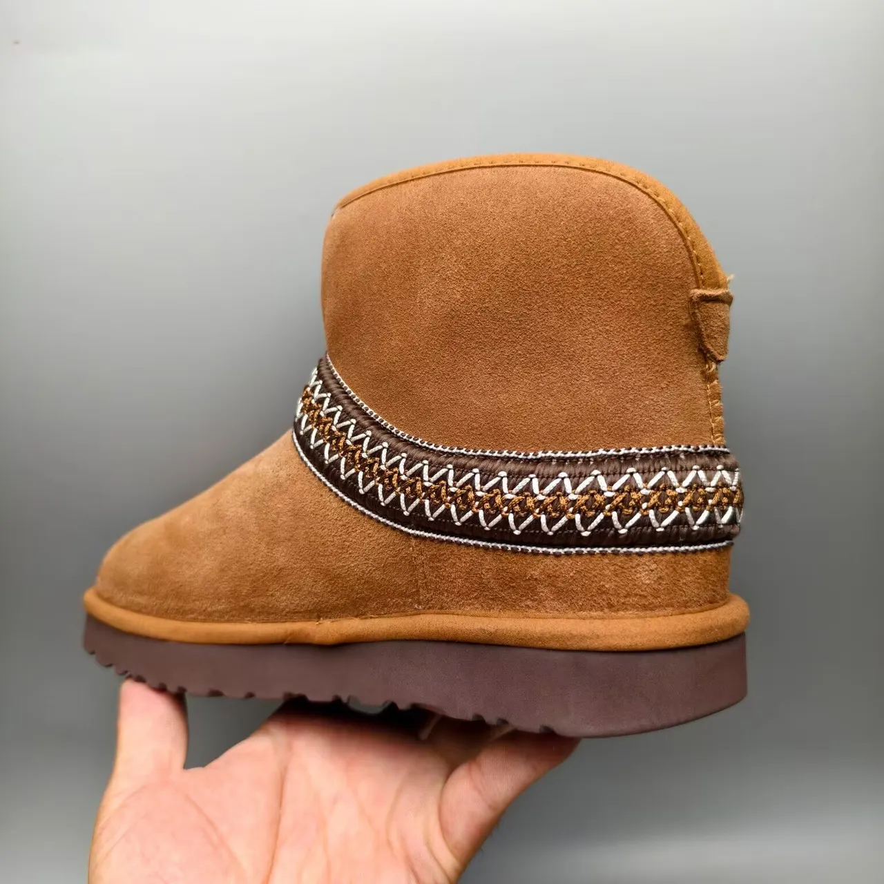 UGG Tasman Tan Suede Woven Band Snow Boot 4