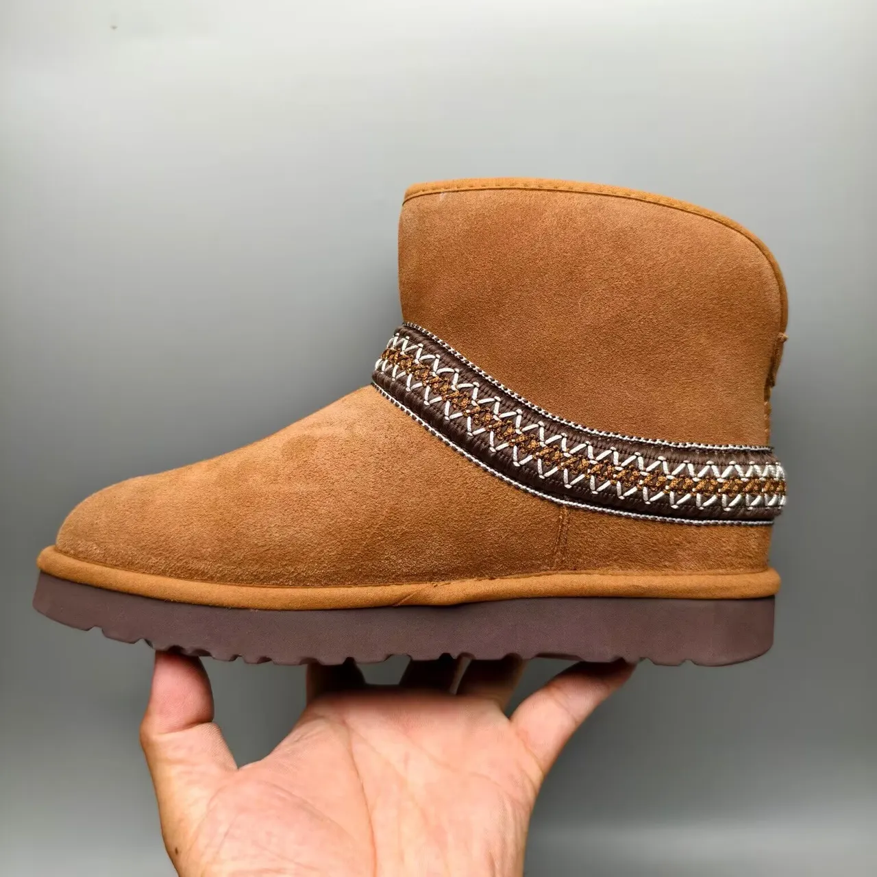 UGG Tasman Tan Suede Woven Band Snow Boot 5