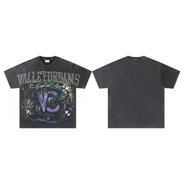 Vale Forever Oversized Distressed Black Glitter Dragon Graphic T-Shirt 2