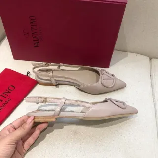 Valentino Beige Brown Pointed-Toe Slingback Ballet Flat