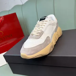 Valentino Beige White Sole Mesh And Suede Paneling Chunky Sneakers
