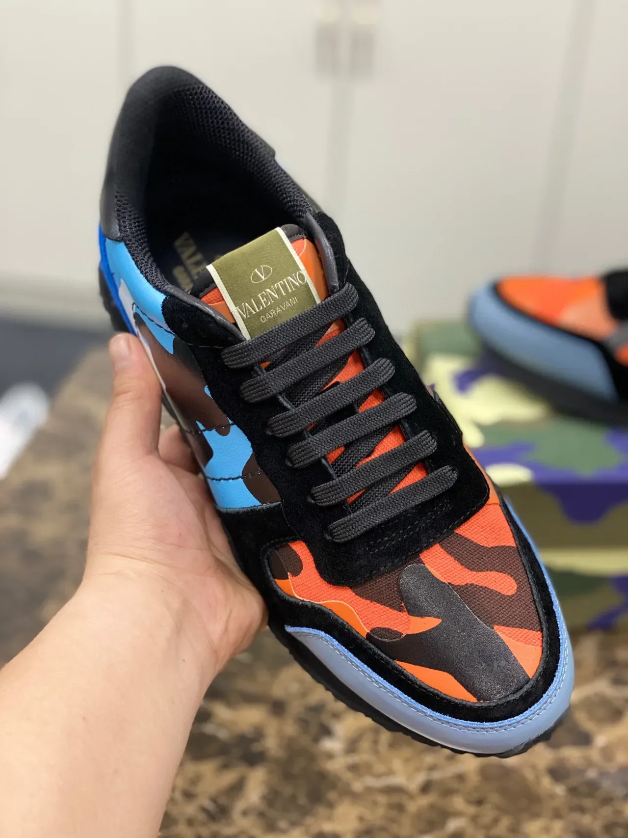 Valentino Multicolor Camouflage Panneau Couches Daim Et Synthétique Construction Style De Vie Baskets 3