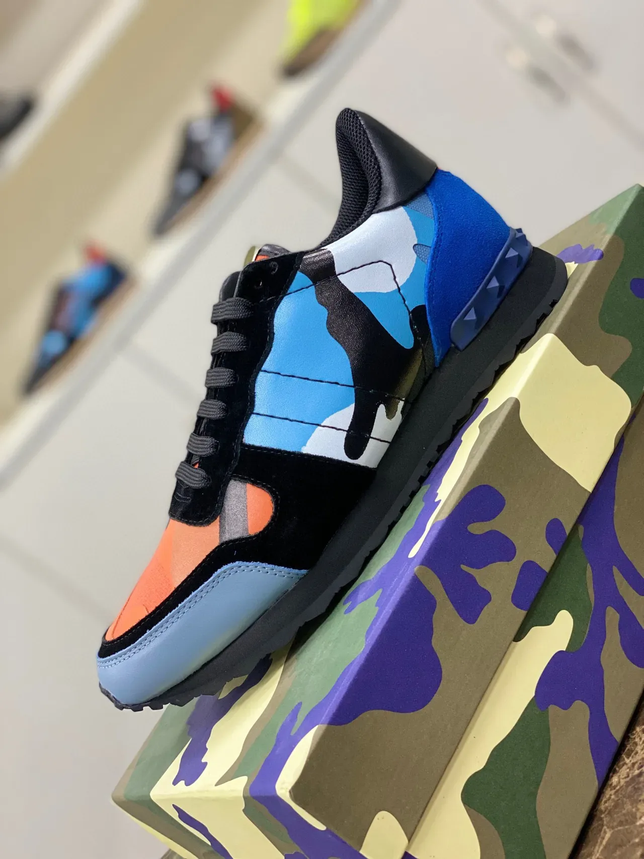 Valentino Multicolor Camouflage Panneau Couches Daim Et Synthétique Construction Style De Vie Baskets 5