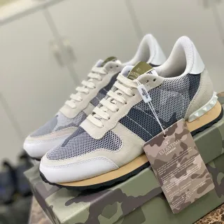 Valentino Rockstud Beige Navy Mesh And Suede Paneling Studded Rubber Sole Lifestyle Sneakers