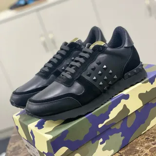 Valentino Rockstud Black Leather and Suede Pyramid Stud Lifestyle Sneakers