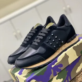 Valentino Rockstud Black Leather and Suede Stud Detail Lifestyle Sneakers