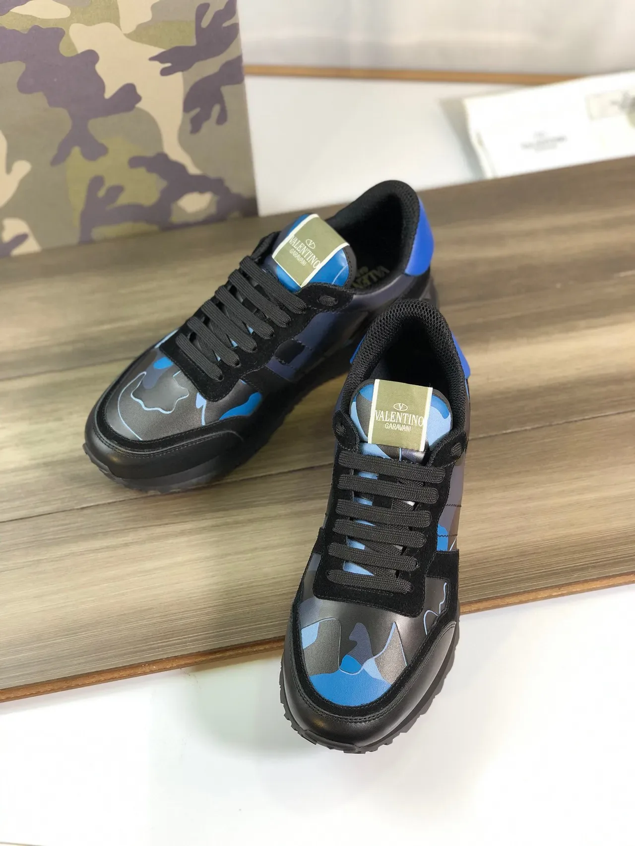 Valentino Rockstud Runner Camouflage Black Blue Lifestyle Sneakers 3