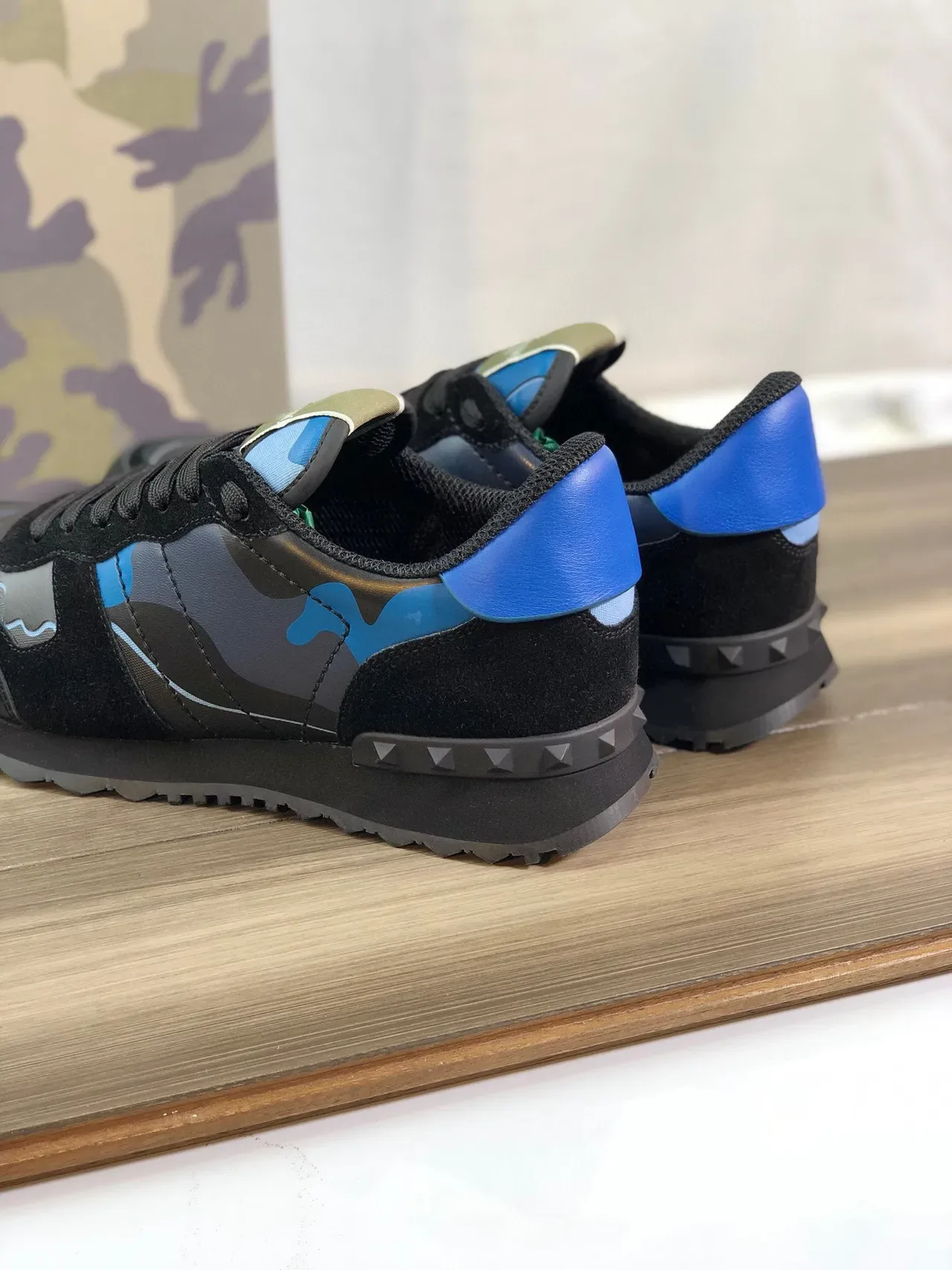 Valentino Rockstud Runner Camouflage Black Blue Lifestyle Sneakers 5