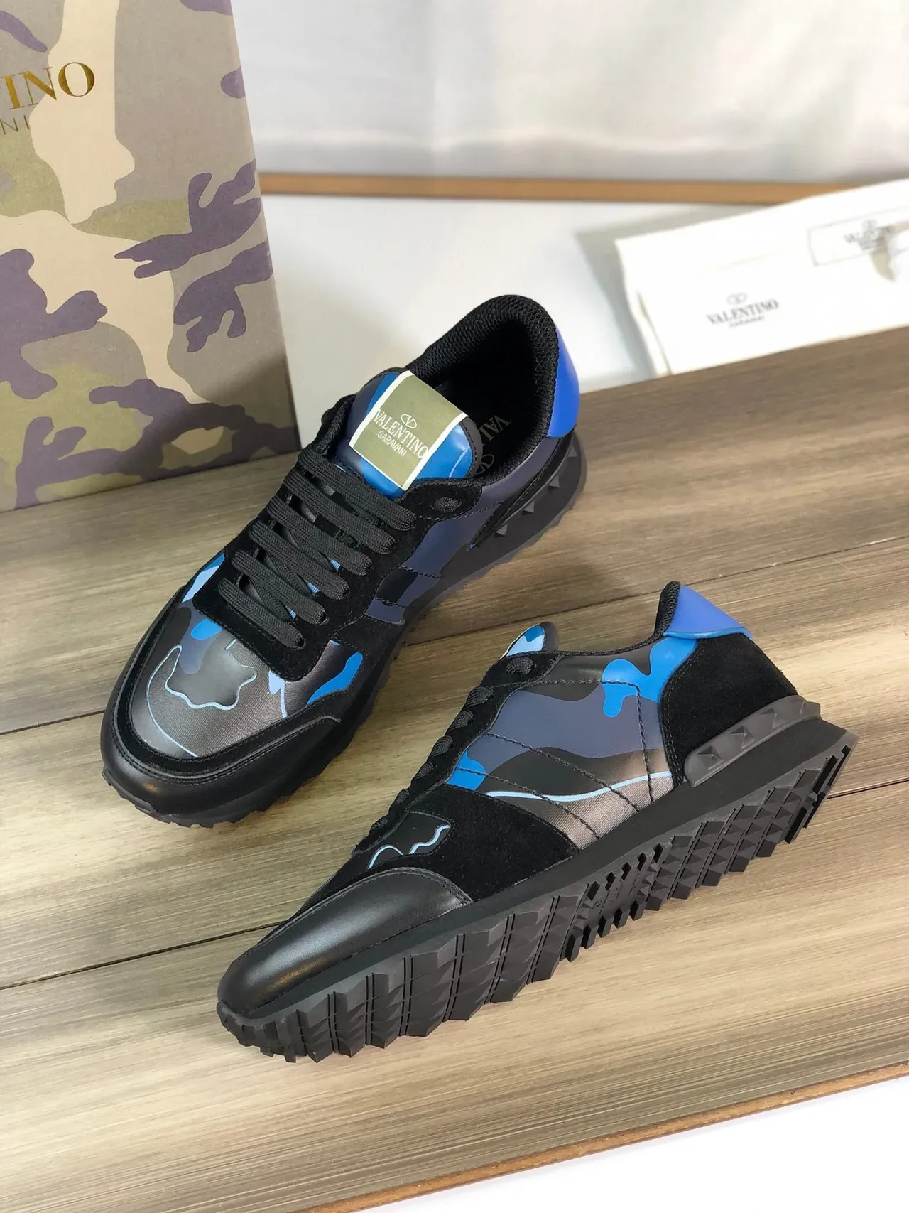 Valentino Rockstud Runner Camouflage Black Blue Lifestyle Sneakers 6