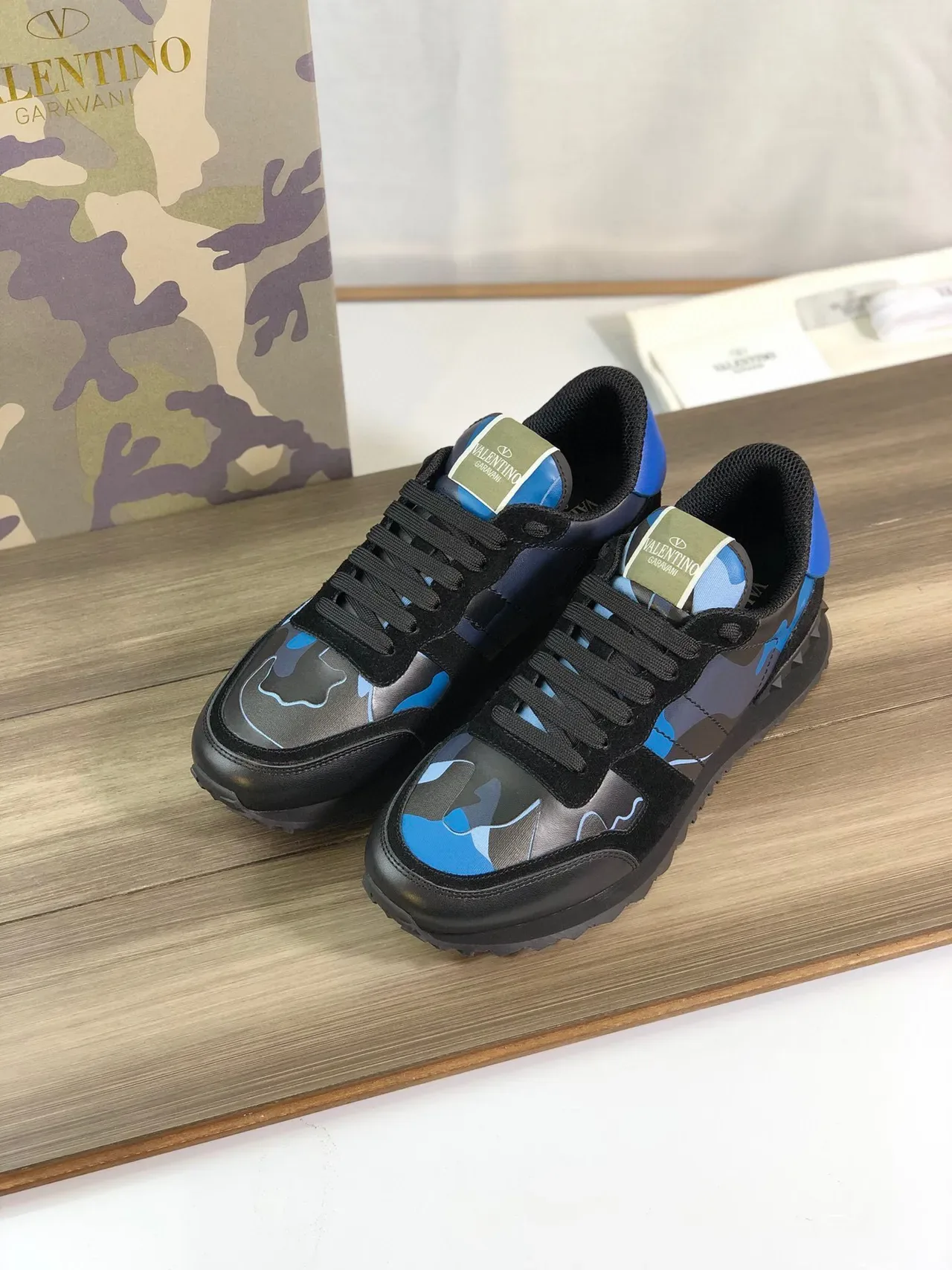 Valentino Rockstud Runner Camouflage Black Blue Lifestyle Sneakers 7