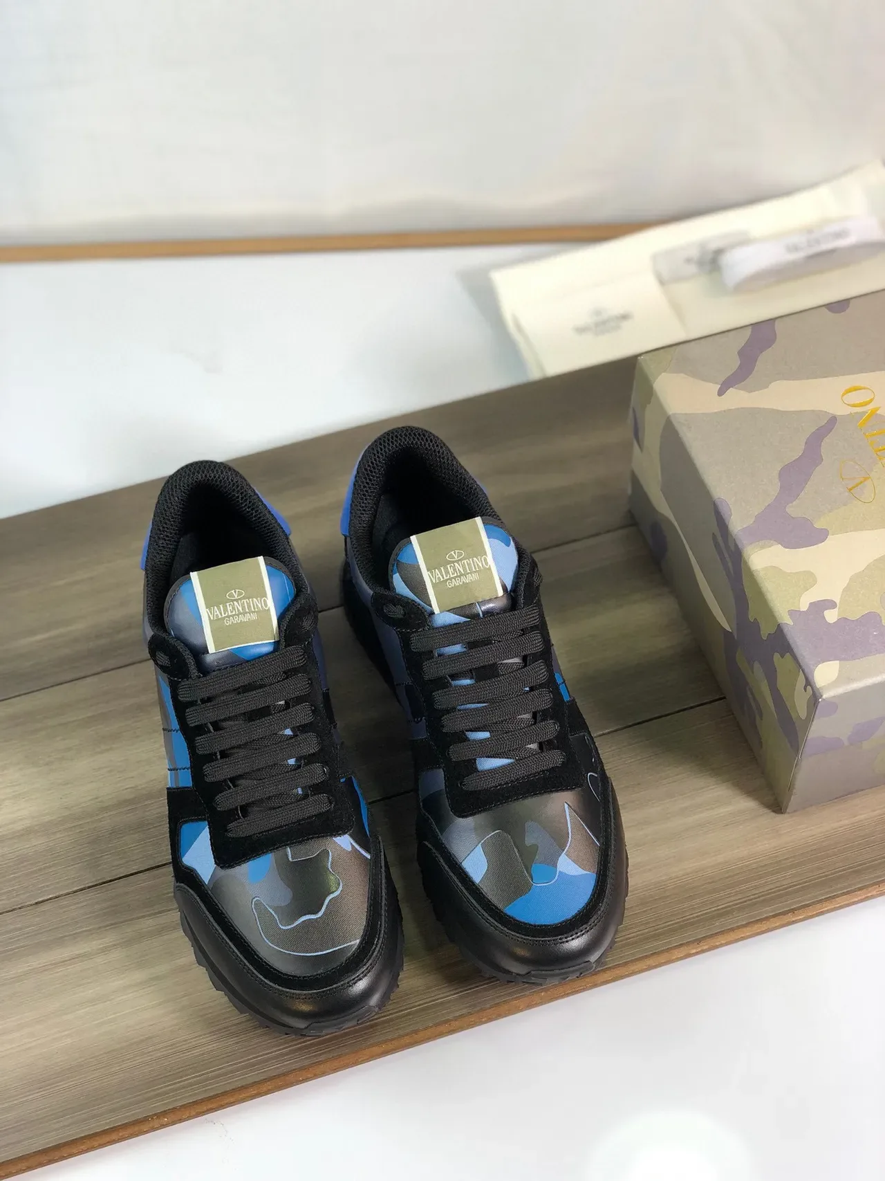 Valentino Rockstud Runner Camouflage Black Blue Lifestyle Sneakers 8