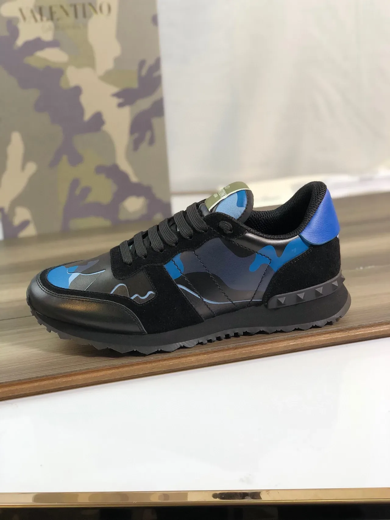 Valentino Rockstud Runner Camouflage Black Blue Lifestyle Sneakers 9