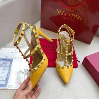 Valentino Rockstud Yellow Leather Pyramid Stud Stilettos