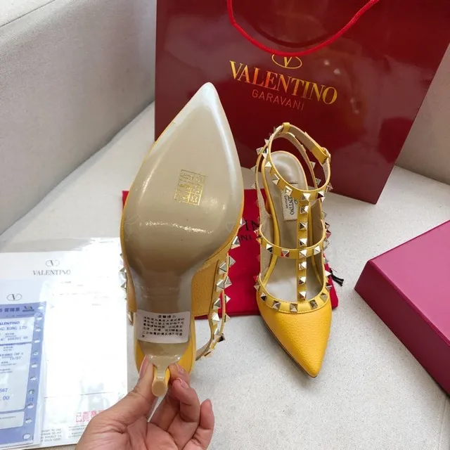 Valentino Rockstud Yellow Leather Pyramid Stud Stilettos 2